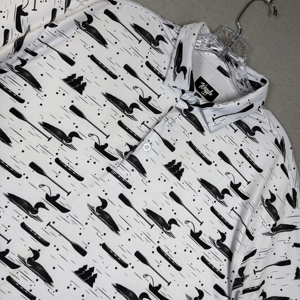 Waggle Golf Loon Lake Stretch All Over Print Polo Shirt White Men's XL